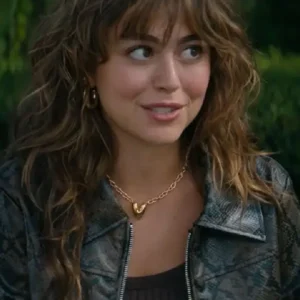 Shop Mika Abdalla 2026 TV Series Off Campus S01 Allie Hayes Cropped Leather Jacket