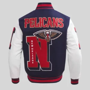 Shop New Orleans Pelicans Mashup Wool Navy Blue Varsity Jacket