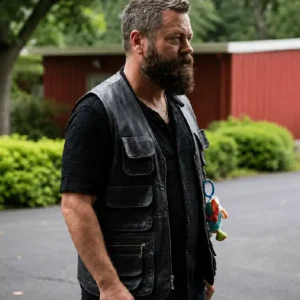 Shop Nick Offerman Margo’s Got Money Troubles Black Leather Vest For Men
