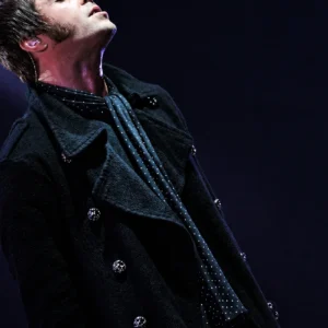 Shop Oasis Liam Gallagher Black Wool Double Breasted Button Style Long Coat For Men