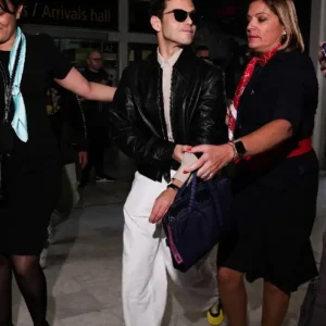 Shop Rami Malek 79th Cannes Film Festival 2026 France Arriving Nice Airport Black Leather Jacket