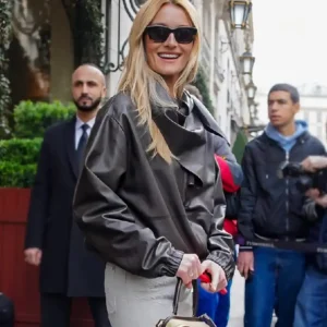 Shop Sarah Pidgeon Paris Fashion Week 2026 Black Leather Jacket