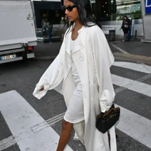 Shop Simone Ashley Arriving Nice Airport 2026 France 79th Cannes Film Festival White Trench Coat