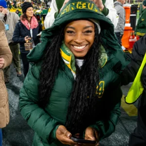 Shop Simone Biles 2026 Green Bay Packers Green Hooded Puffer Jacket