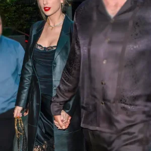 Shop Taylor Swift Dinner Restaurant London 2026 Black Leather Long Coat