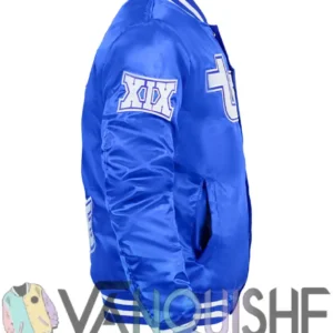 Shop Tennessee State University Blue Cropped Satin Varsity Jacket For Men and Women 