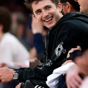 Shop Timothée Chalamet 2026 Knicks Game Chrome Hearts Soap and Water Zip-Up Black Hoodie