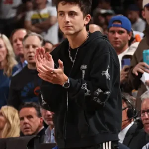 Shop Timothée Chalamet 2026 Knicks Game Chrome Hearts Soap and Water Zip-Up Hoodie