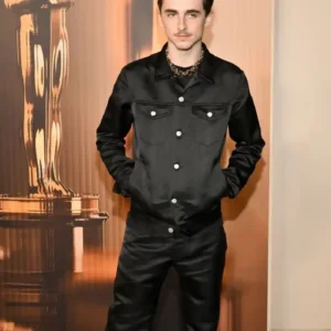 Shop Timothée Chalamet Oscars dinner 2026 Black Cropped Trucker Jacket For Men