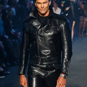 Shop Tom Brady Gucci Resort 2026 Leather Jacket