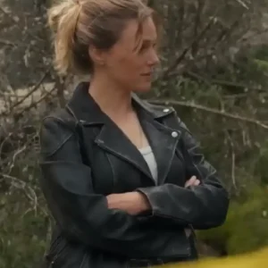 Shop Tracy Spiridakos 2026 TV Series Anna Pigeon S01 Anna Pigeon Black Biker Leather Jacket