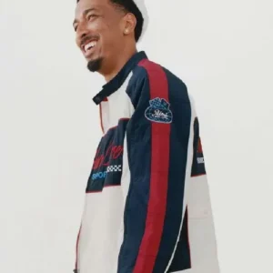 Shop Travis Bennett White and Blue Moto Racer Jacket