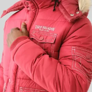 Shop True Religion Fur Hooded Red Jacket