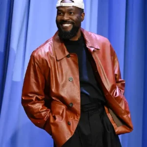 Shop Yahya 2026 The Tonight Show Brown Leather Jacket For Men