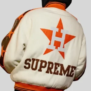 Supreme x Mitchell & Ness Houston Astros Cream Varsity Jacket