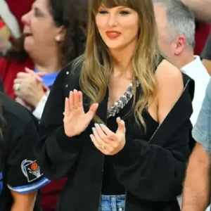 Taylor Swift NBA Playoffs Cleveland Cavaliers vs. New York Knicks Patchwork Black Bomber Jacket