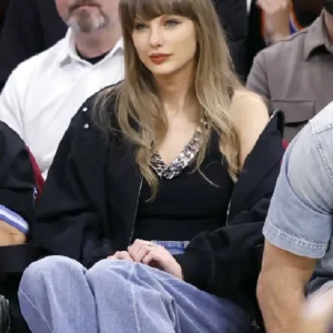 Taylor Swift NBA Playoffs Cleveland Cavaliers vs. New York Knicks Patchwork Black Denim Bomber Jacket