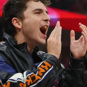Timothée Chalamet Knicks Black Leather Jacket