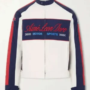 Travis Bennett White and Blue Moto Racer Jacket