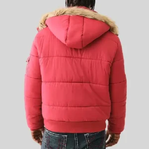 True Religion Fur Hooded Red Jacket For Men and Women