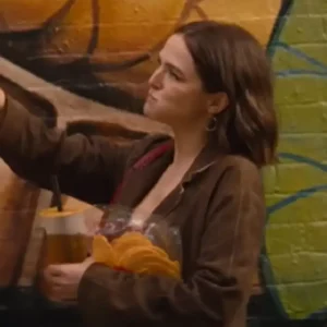 Voicemails for Isabelle 2026 Zoey Deutch Brown Suede Jacket