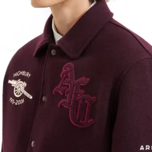 Arsenal Classics Records Maroon Wool Varsity Jacket For Men and Women