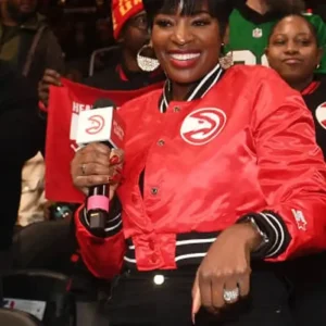 Atlanta Hawks Shamea Morton Cropped Red Satin Varsity Jacket For Women
