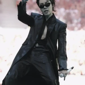 BTS Jung Hoseok Performance Madrid 2026 Black Leather Trench Coat For Men and Women