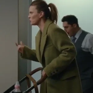 Betty Gilpin Movie Office Romance 2026 Sydney Bloom Green Wool Coat
