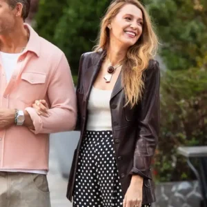 Blake Lively New York City 2026 Burgundy Leather Blazer For Women