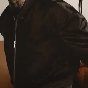 Chris Brown Promoting 2026 Album BROWN deluxe Black Satin Bomber Jacket For Men and Women