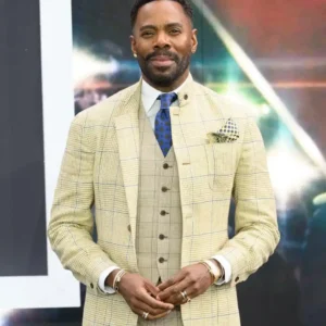 Colman Domingo Disclosure Day UK Premiere 2026 Cream Check Suit Blazer For Men