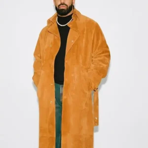 Drake Iceman 2026 Brown Suede Leather Trench Coat For Men and Women