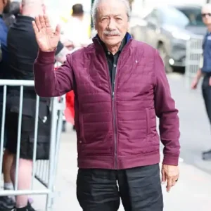 Edward James Olmos Office Romance New York Premiere 2026 Burgundy Quilted Jacket