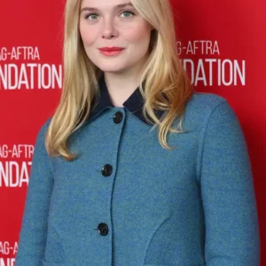 Elle Fanning SAG-AFTRA 2026 Light Blue Wool Tweed Jacket For Women