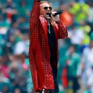 Fher Olvera FIFA World Cup 2026 Opening Ceremony Red Leather Trench Coat