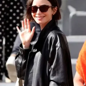 French Open Paris 2026 Lily Collins Black Leather Jacket