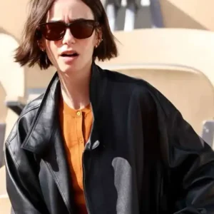 French Open Paris 2026 Lily Collins Black Leather Jacket For Men and Women