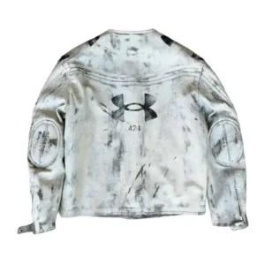 Gunna Paris Fashion Week 2026 Under Armour Vintage Moto Red and White Leather Jacket For Men and Women