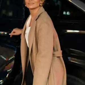Jennifer Lopez Office Romance 2026 Jackie Cruz Beige Belted Wool Trench Coat For Women