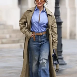 Jennifer Lopez Paris 2026 Double Breasted Beige Trench Coat For Women