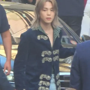 Jimin Dior Fashion Show Paris 2026 Blue Wool Napoleon Coat Jacket