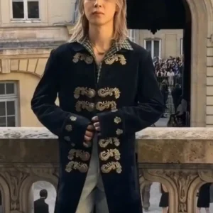 Jimin Dior Fashion Show Paris 2026 Blue Wool Napoleon Coat Jacket For Men and Women