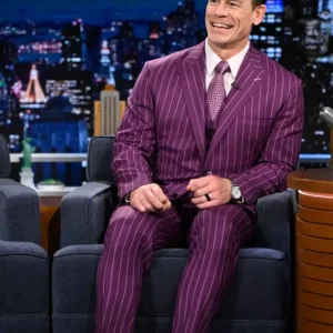 John Cena The Tonight Show With Jimmy Fallon Purple Stripes Suit For Men