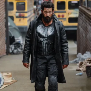Jon Bernthal TV Series The Punisher One Last Kill 2026 Frank Castle Black Leather Trench Coat