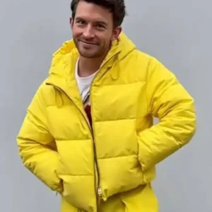 Jonathan Bailey Paris Fashion Week 2026 Yellow Puffer Jacket