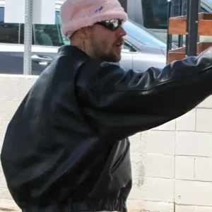 Justin Bieber Los Angeles 2026 Oversized Black Leather Bomber Jacket