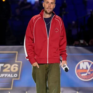 Justin Bieber NY Toronto Maple Leafs 2026 NHL Draft Red Track Jacket