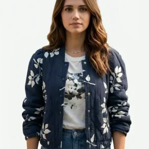 Kayli Movie The Love Heist 2026 Lyndsy Fonseca Navy Floral Bomber Jacket For Men and Women