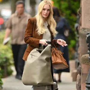 Lindsay Lohan Count Me Lies Violet Lockhart Brown Suede Leather Blazer